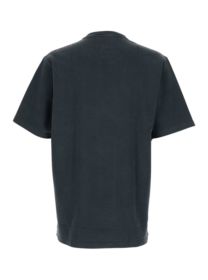 Dark Grey Crewneck T-Shirt with Logo Lettering Print on the Front in Cotton Man Tshirts And Polo Shirts