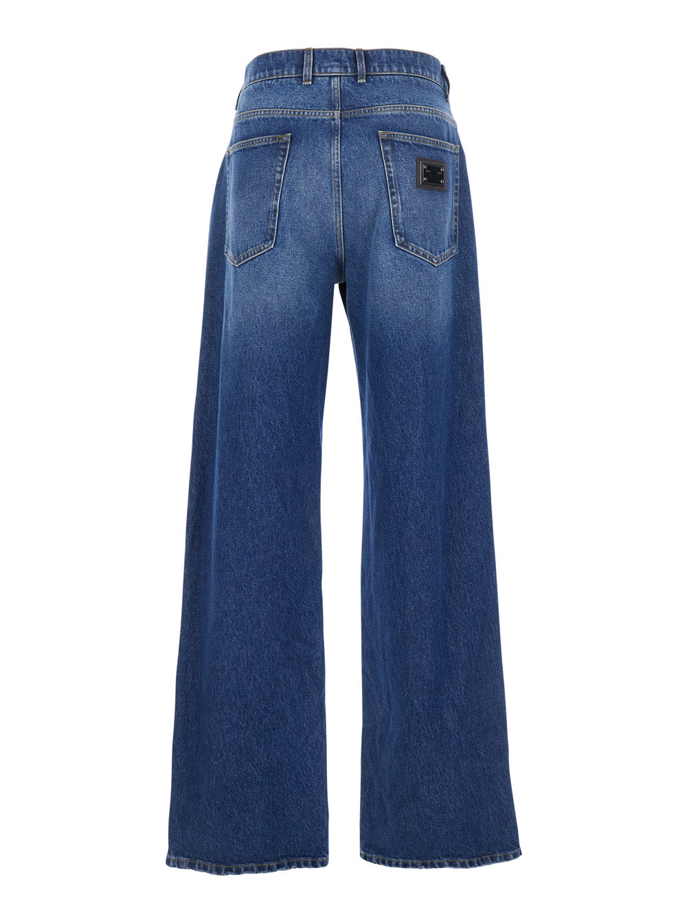 Blue Jeans with Logo Patch on the Rear in Denim Man Blu Cotton
