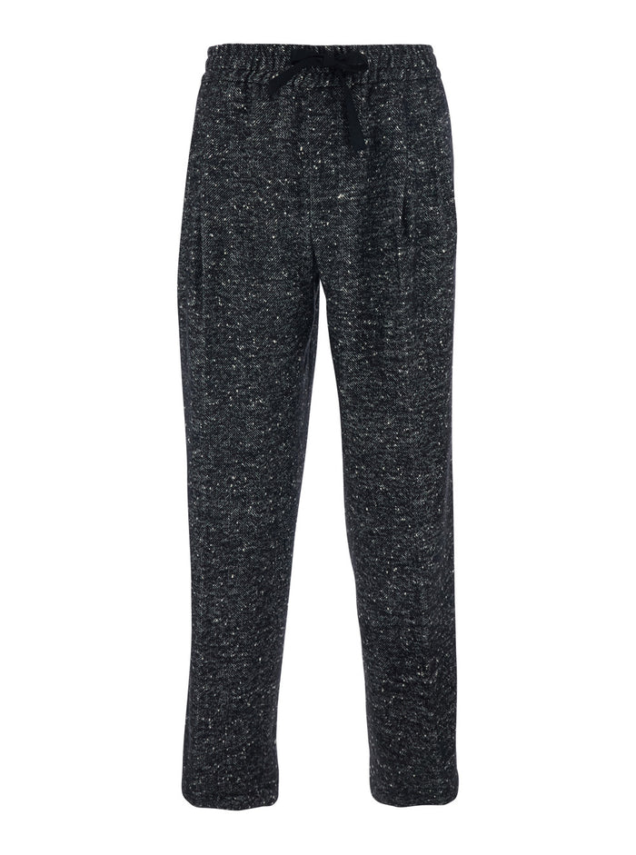 Dark Grey Trousers with Elasticated Waist Drawstring in Wool Blend Man Polyamide Virgin
