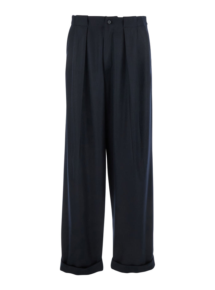 Black Pants with Belt Loops and Cuffed Hem in Wool Man Virgin Trousers