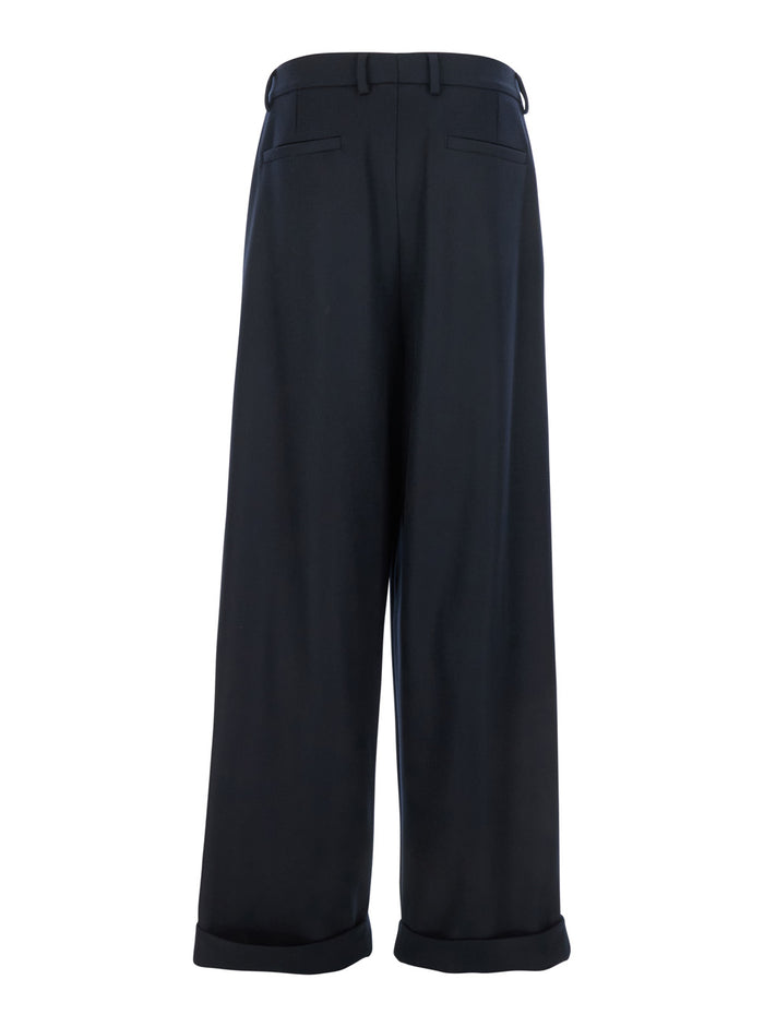 Black Pants with Belt Loops and Cuffed Hem in Wool Man Virgin Trousers