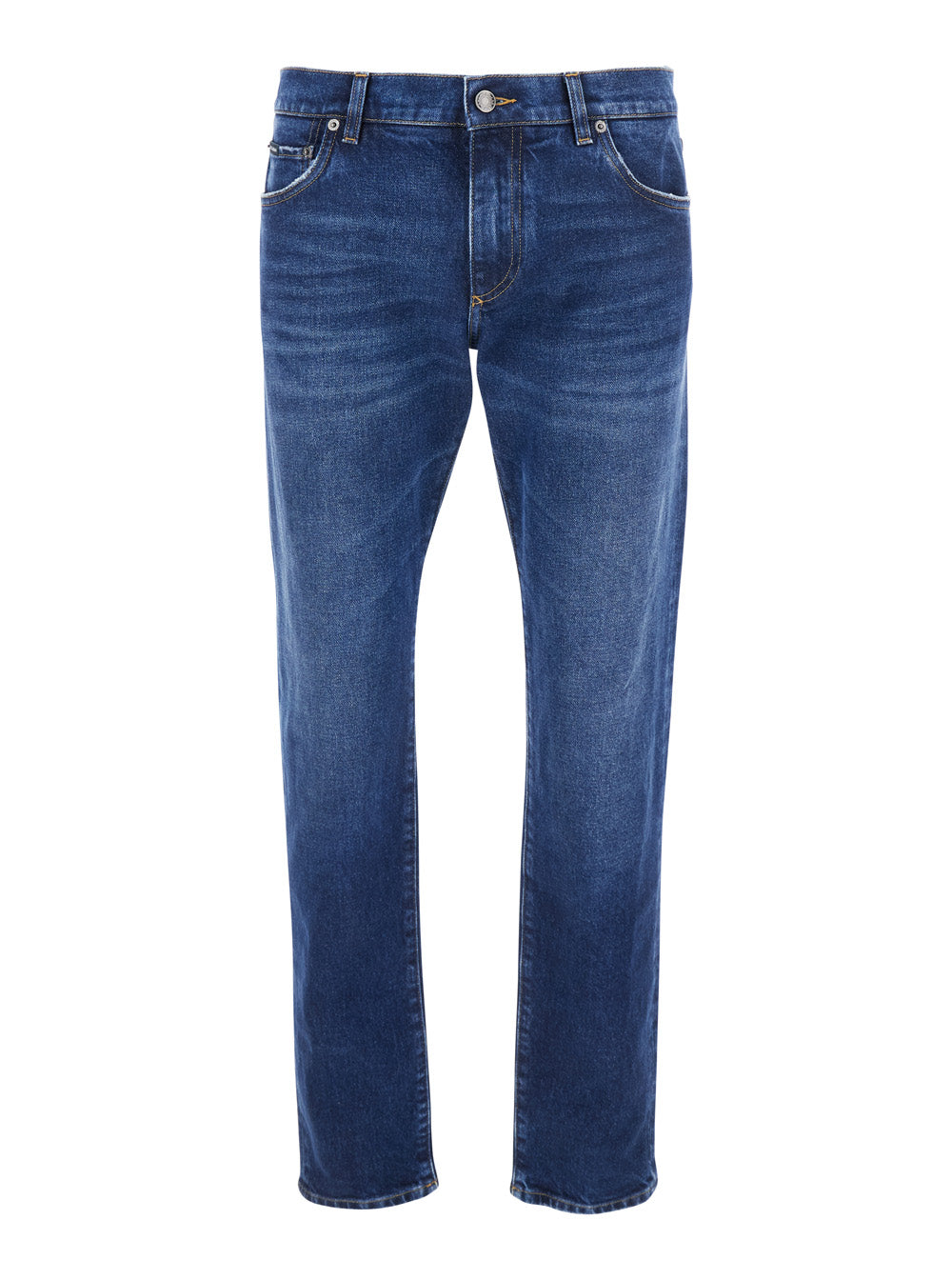 Blue Slim Jeans With Logo Patch On The Rear Denim Man Blu Cotton
