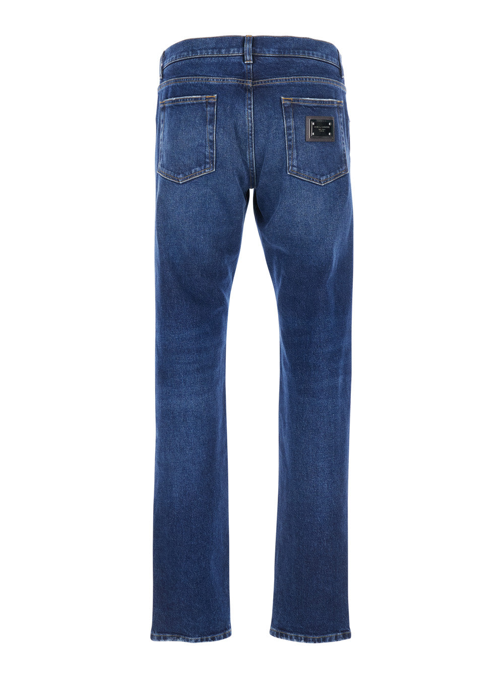 Blue Slim Jeans With Logo Patch On The Rear Denim Man Blu Cotton