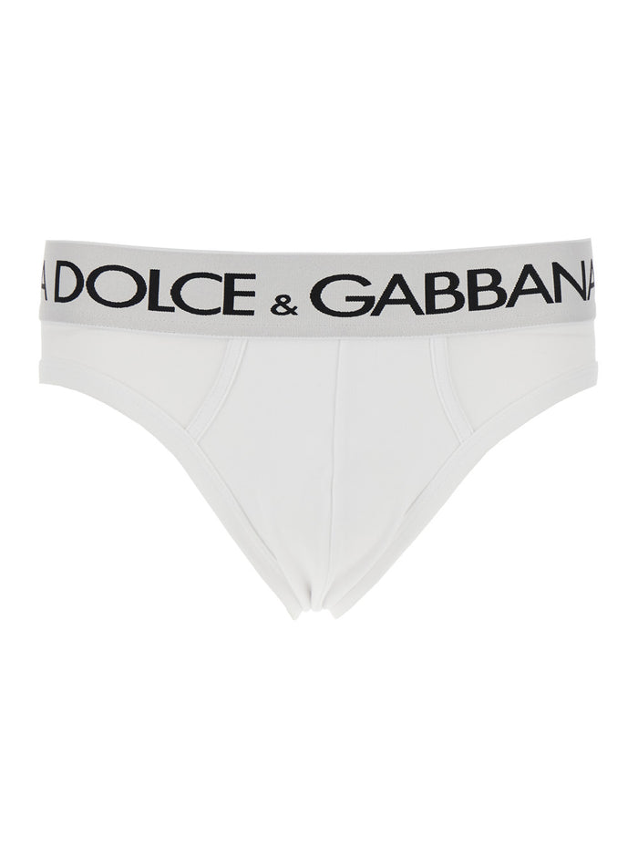 White Briefs with Elastic Waist and Logo Lettering in Cotton Man Underwear
