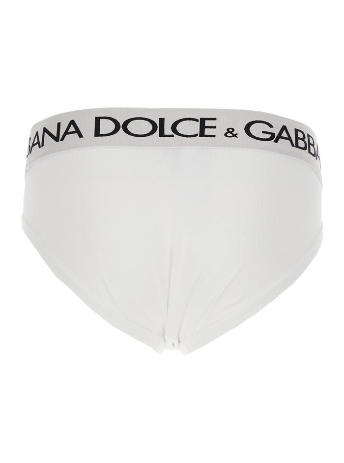 White Briefs with Elastic Waist and Logo Lettering in Cotton Man Underwear
