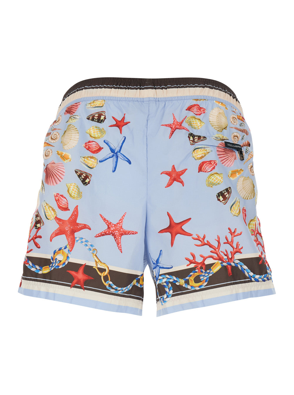 Light Blue Swim Shorts with Drawstring Elastic Waist and All-Over Print in Tech Fabric Man Beachwear