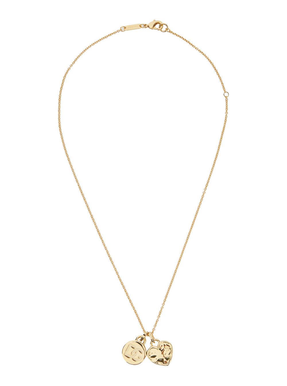 Gold Colored Necklace with Logo Pendant and Heart in Brass Woman Metallic Necklaces