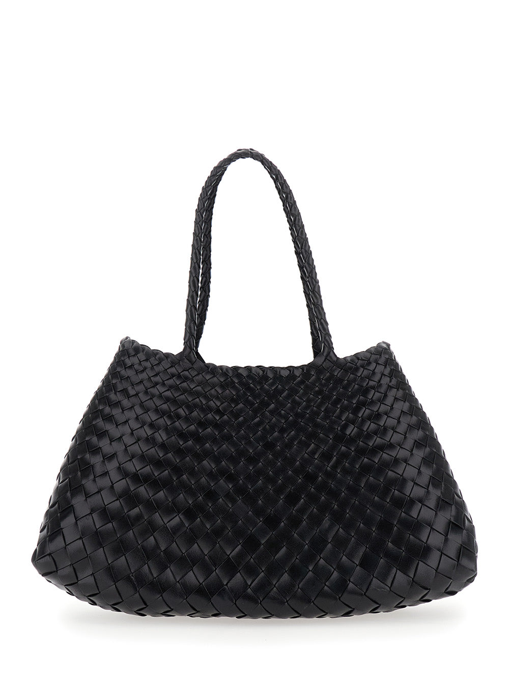 Santa Croce Black Crossbody Bag With Two Top Handles And Interwoven Design Leather Woman