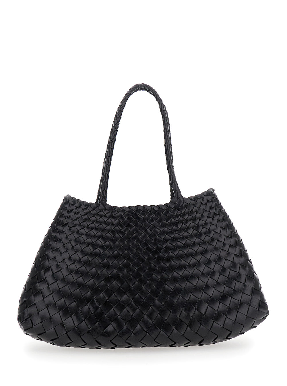 Santa Croce Black Crossbody Bag With Two Top Handles And Interwoven Design Leather Woman