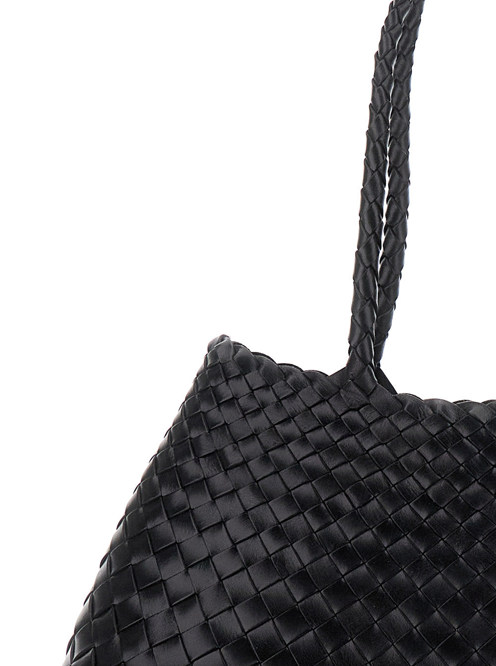 Santa Croce Black Crossbody Bag With Two Top Handles And Interwoven Design Leather Woman