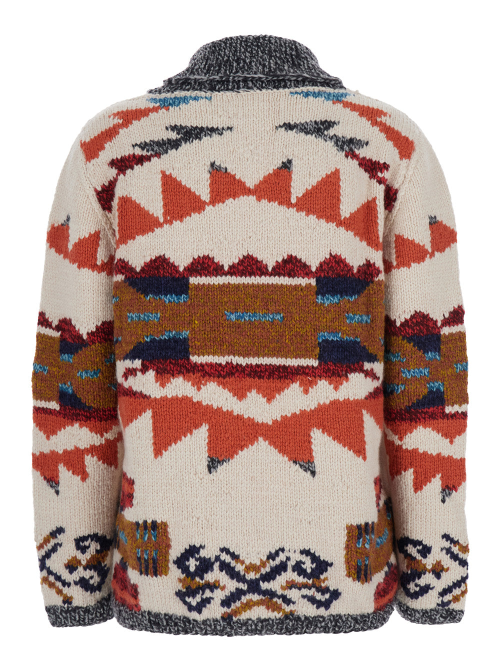 Multicolor Cardigan With Front Zip Closure And All-Over Geometric Motif Wool Woman Merino Jersey