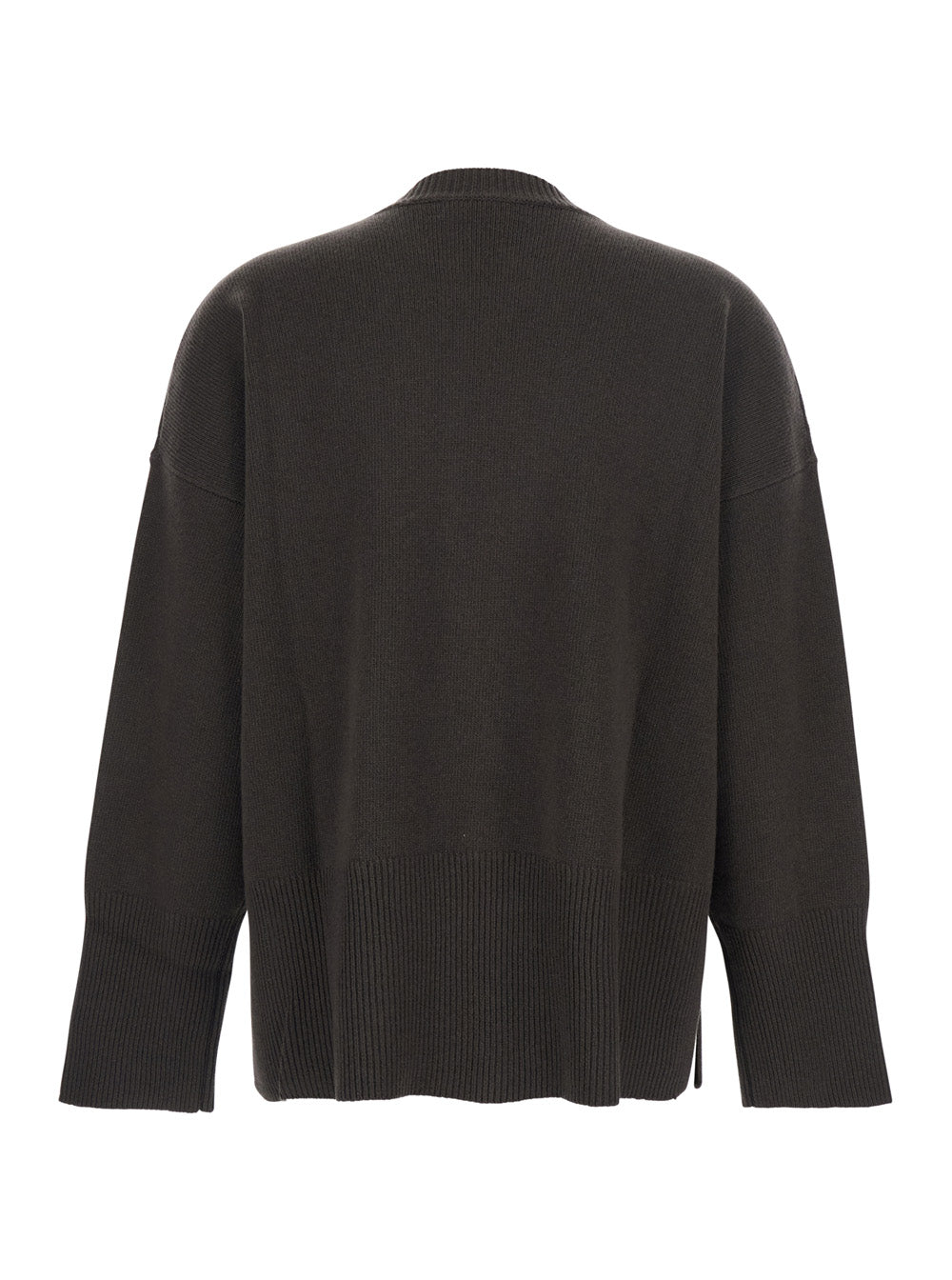 Brown Oversize Crewneck Sweater With Ribbed Trims Cotton Woman Jersey