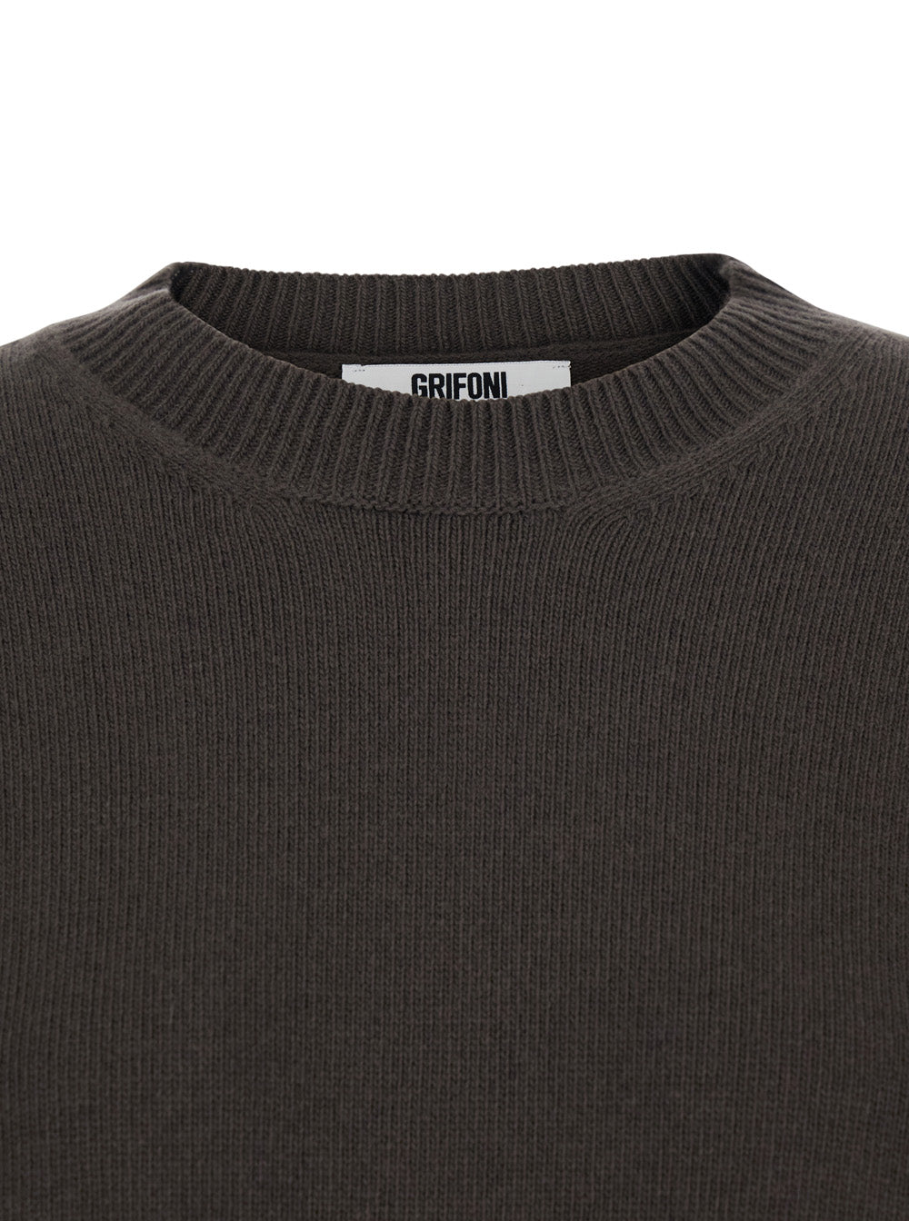 Brown Oversize Crewneck Sweater With Ribbed Trims Cotton Woman Jersey