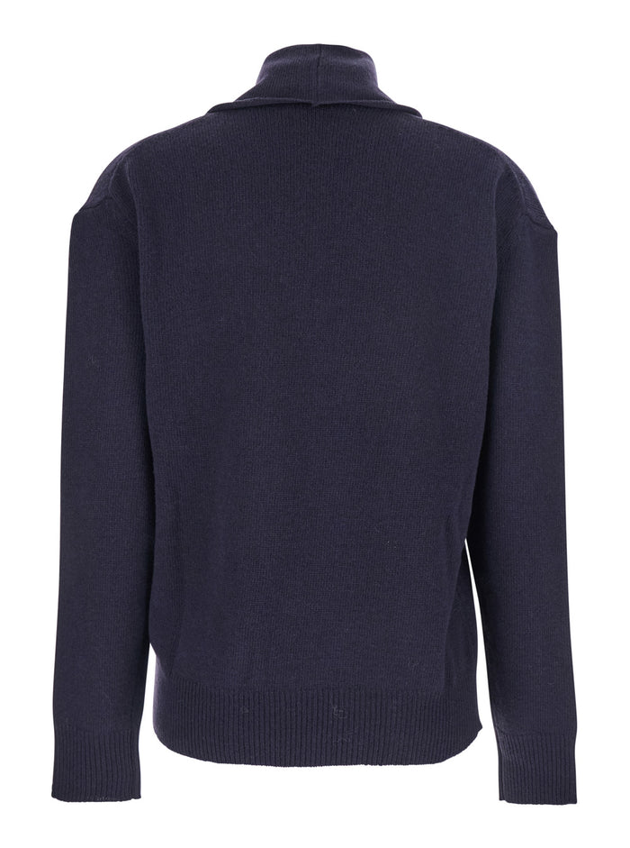 Blue Sweater With V Neck And Ribbed Trims Wool Woman Blu Jersey