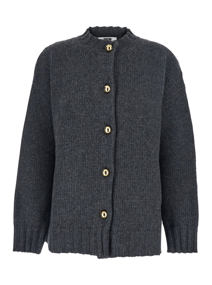 Grey Jacket With Ribbed Trims And Dropped Shoulders Wool Woman Blazers