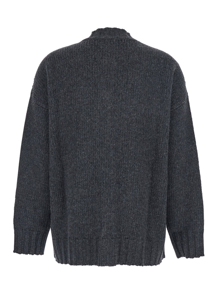 Grey Jacket With Ribbed Trims And Dropped Shoulders Wool Woman Blazers