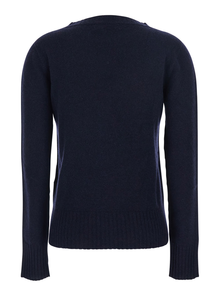 Blue Crewneck Sweater With Ribbed Trims Wool Woman Blu Jersey