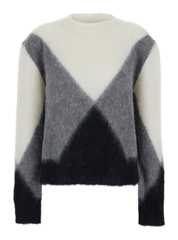 Multicolor Crewneck Sweater With Geometric Motif And Brushed Effect Wool Woman Jersey