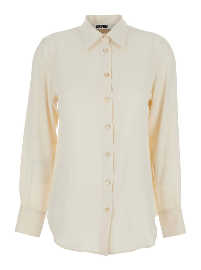 White Shirt With Classic Collar And Buttoned Cuffs Cotton Blend Woman Blouses
