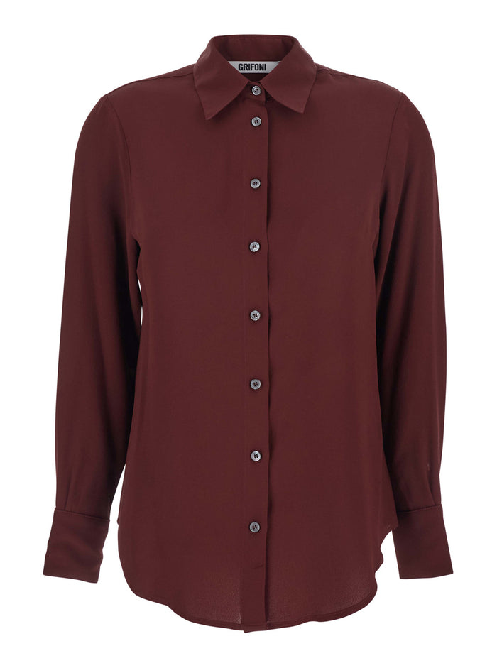 Bordeaux Shirt With Classic Collar And Buttoned Cuffs Cotton Blend Woman Blouses