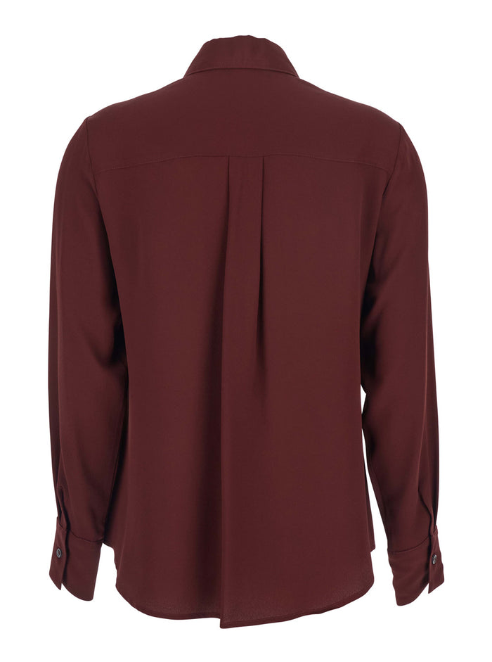 Bordeaux Shirt With Classic Collar And Buttoned Cuffs Cotton Blend Woman Blouses