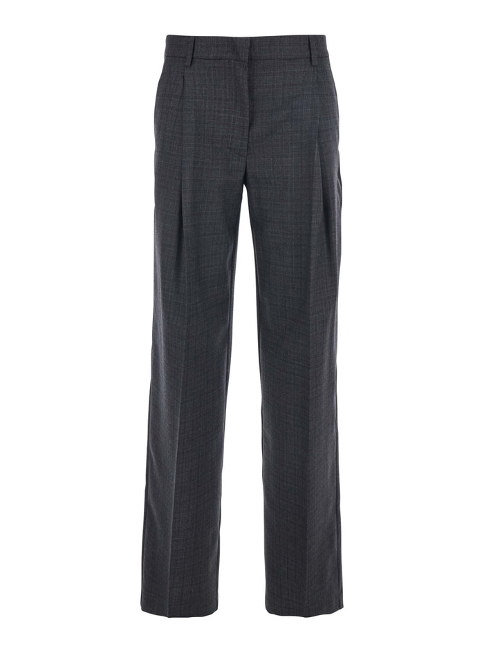 Grey Pants With Belt Loops Wool Woman Trousers