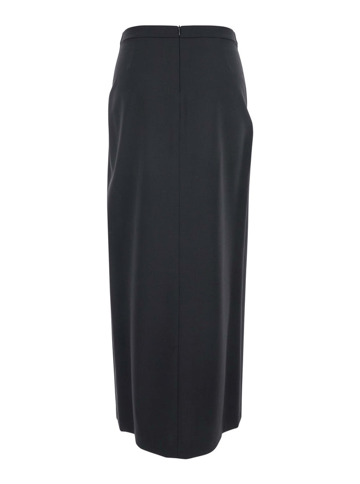 Black Skirt With Front Single Slit Fabric Woman