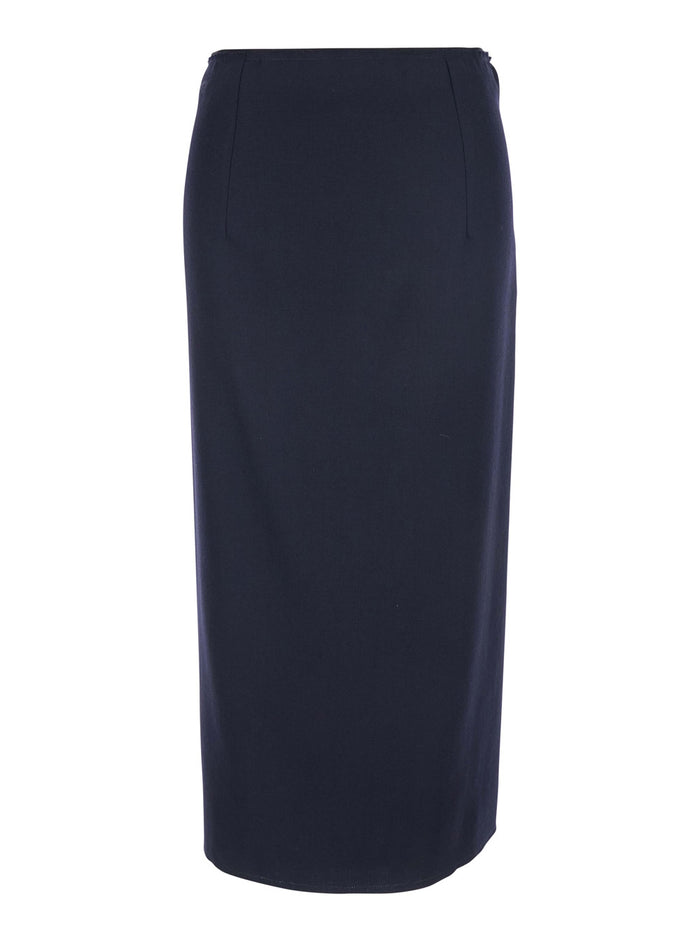 Blue Skirt With Rear Single Slit And Zip Closure Fabric Woman Blu
