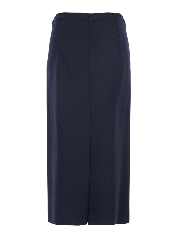 Blue Skirt With Rear Single Slit And Zip Closure Fabric Woman Blu