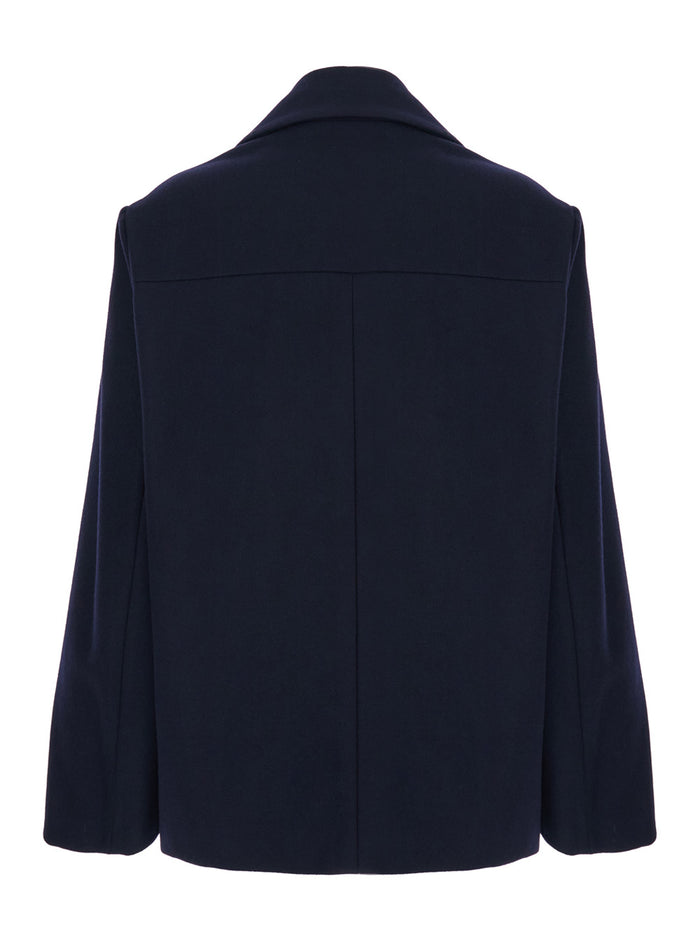 Blue Double-Breasted Jacket With Wide Classic Lapels Wool Woman Blu
