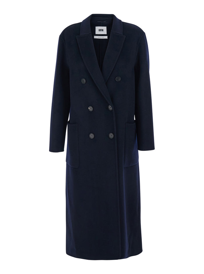 Blue Coat With Double-Breasted Fastening Wool Woman Blu