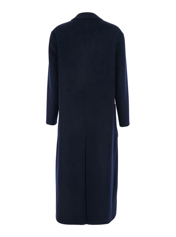 Blue Coat With Double-Breasted Fastening Wool Woman Blu