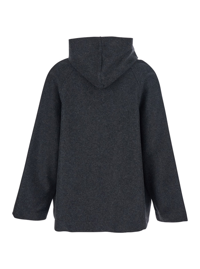 Grey Jacket With Fixed Hood And Zip-Up Fastening Wool Blend Woman