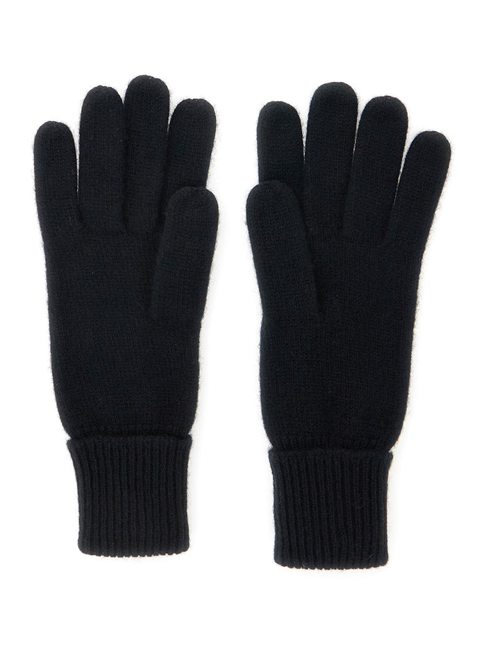 Blaire Black Gloves with Logo Plaque Detail on the Front and Ribbed Details in Cashmere Woman Hats