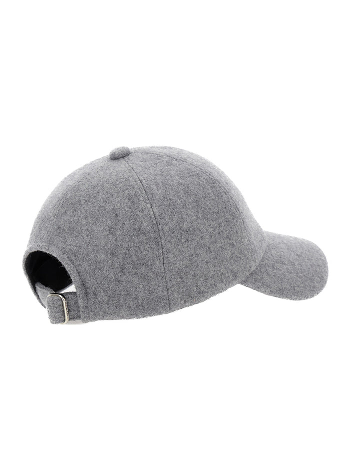 Grey Baseball Cap with Logo Embroidery on the Front in Wool Woman Hats And Gloves