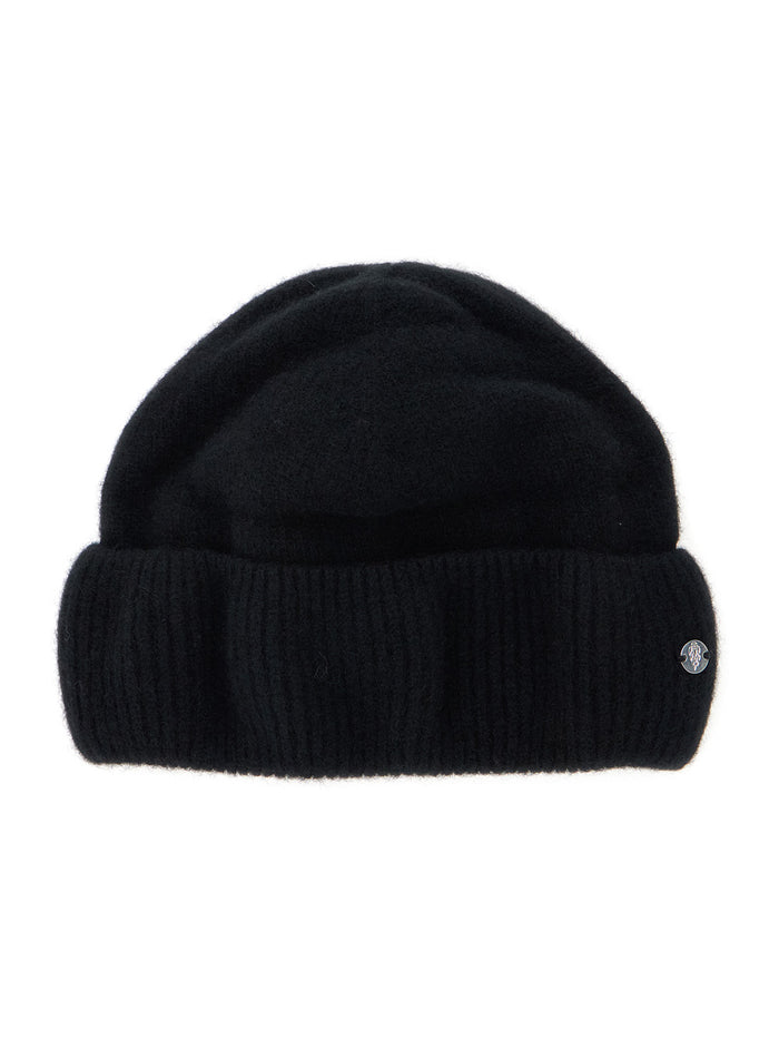 Vivian Black Beanie with Logo Plaque Detail on the Front in Cashmere Woman Hats And Gloves