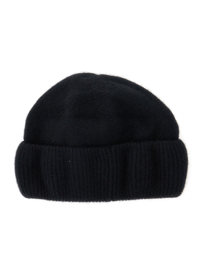 Vivian Black Beanie with Logo Plaque Detail on the Front in Cashmere Woman Hats And Gloves