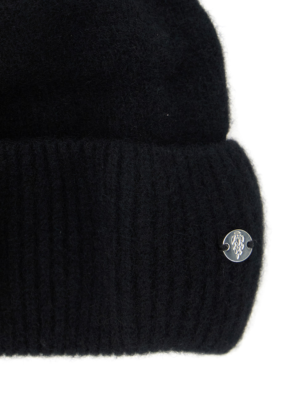 Vivian Black Beanie with Logo Plaque Detail on the Front in Cashmere Woman Hats And Gloves