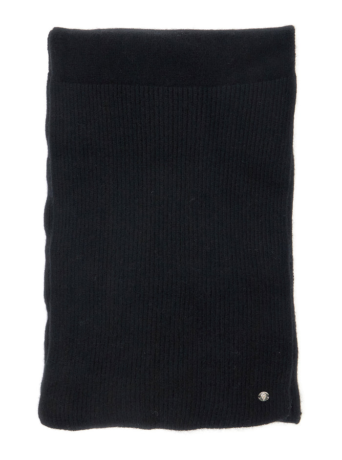 Reese Black Scarf with Logo Detail on the Front in Cashmere Woman Scarfs And Foulards
