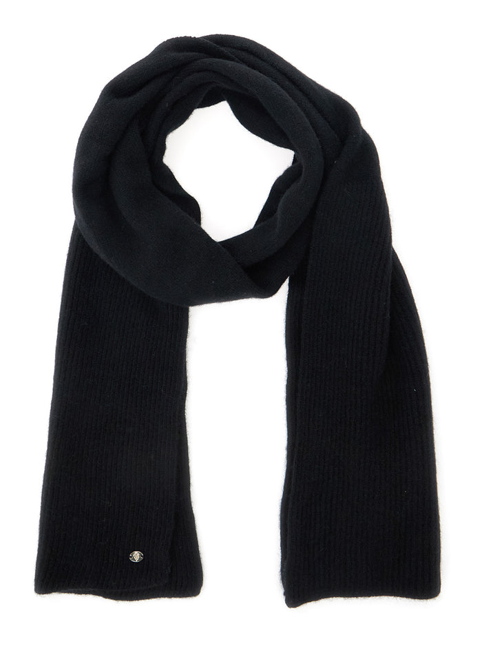 Reese Black Scarf with Logo Detail on the Front in Cashmere Woman Scarfs And Foulards