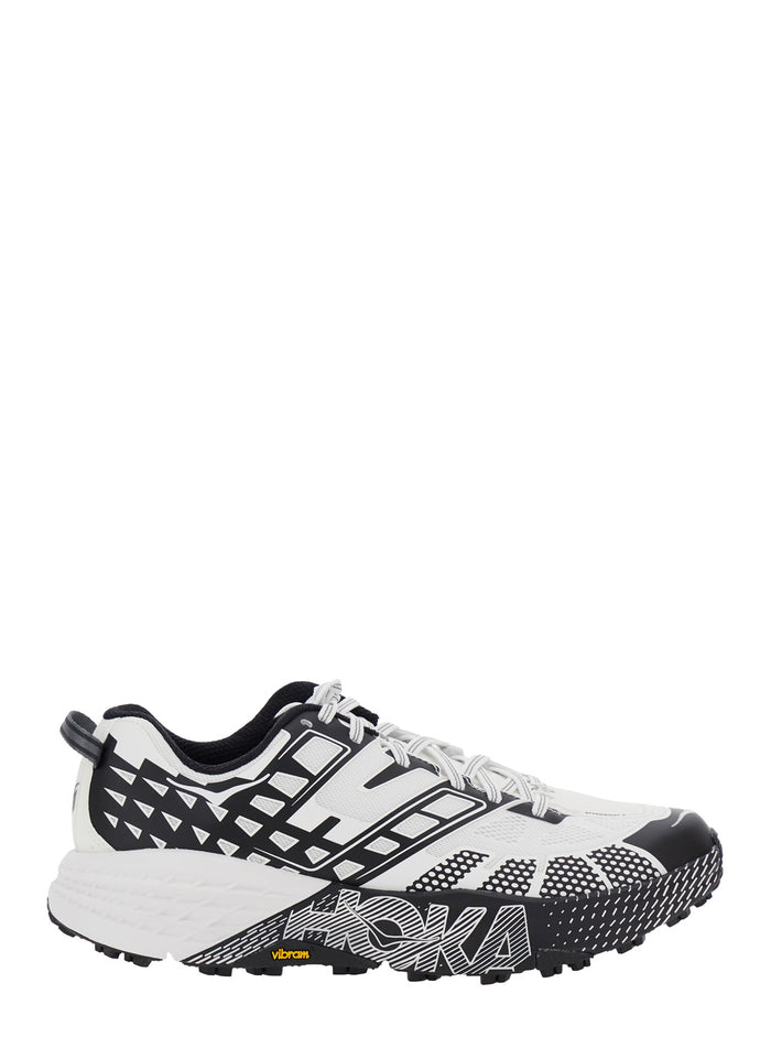 Speedgoat Black And White Low Top Sneakers With Geometric Motif Tech Fabric Unisex White/black Textile Synthetic