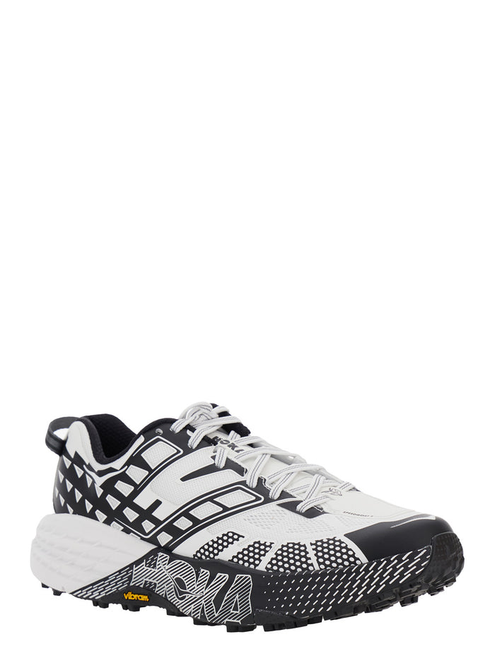 Speedgoat Black And White Low Top Sneakers With Geometric Motif Tech Fabric Unisex White/black Textile Synthetic
