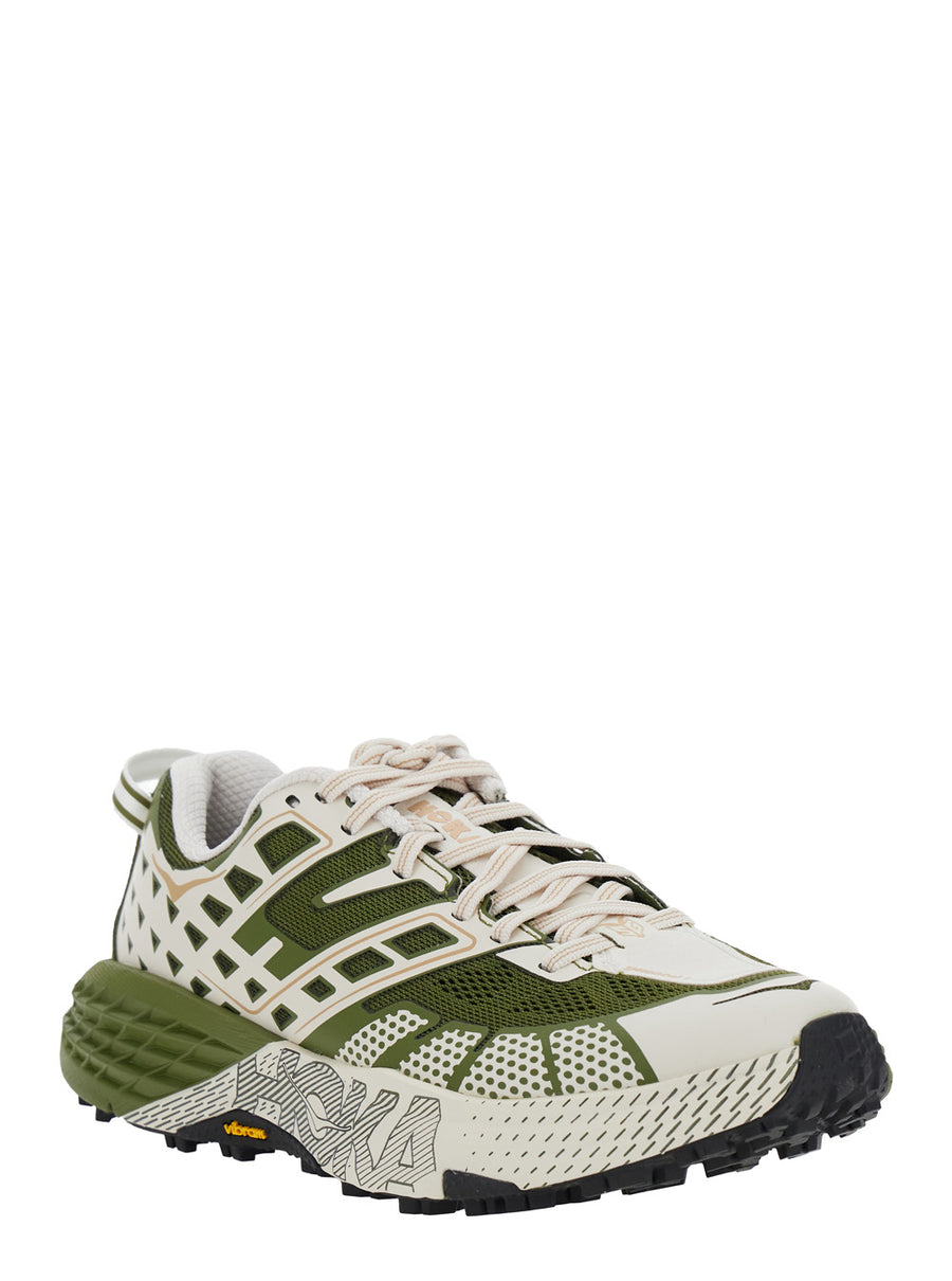 Green Low Top Sneakers With Geometric Motif Tech Fabric Trainers