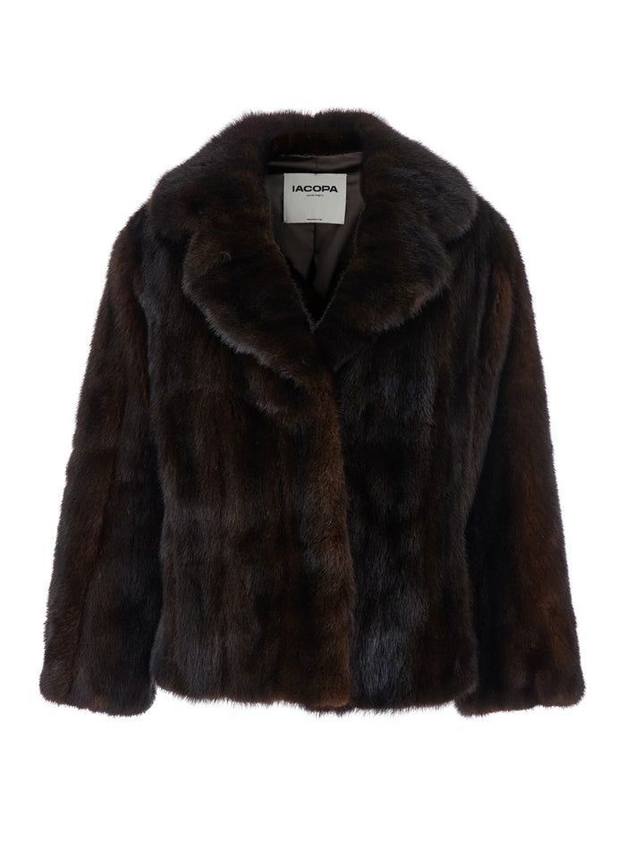 Brown Fur Jacket With Notched Revers And Front Concealed Closure Woman Shearling Furs