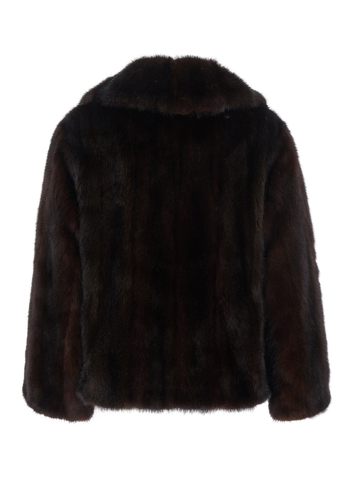 Brown Fur Jacket With Notched Revers And Front Concealed Closure Woman Shearling Furs