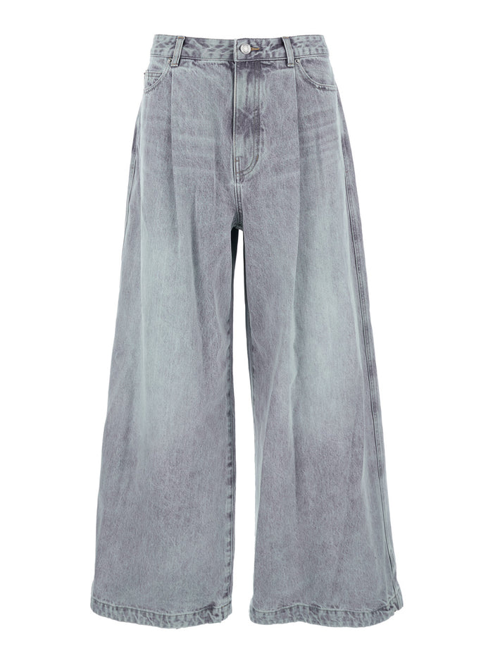 Blue Jeans with Faded Effect and Wide Legi n Denim Man Grey