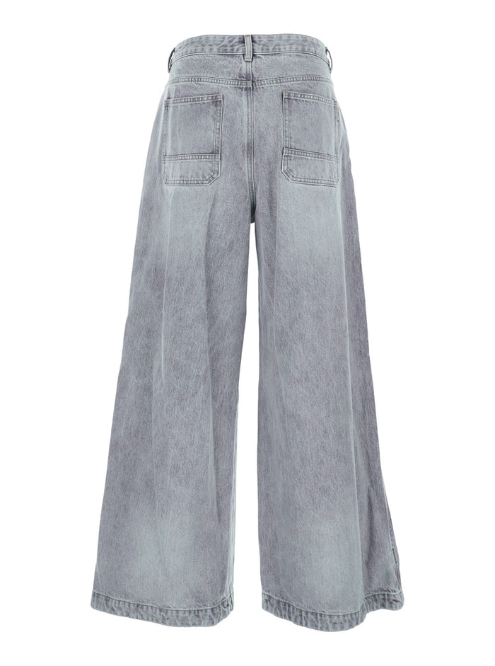 Blue Jeans with Faded Effect and Wide Legi n Denim Man Grey