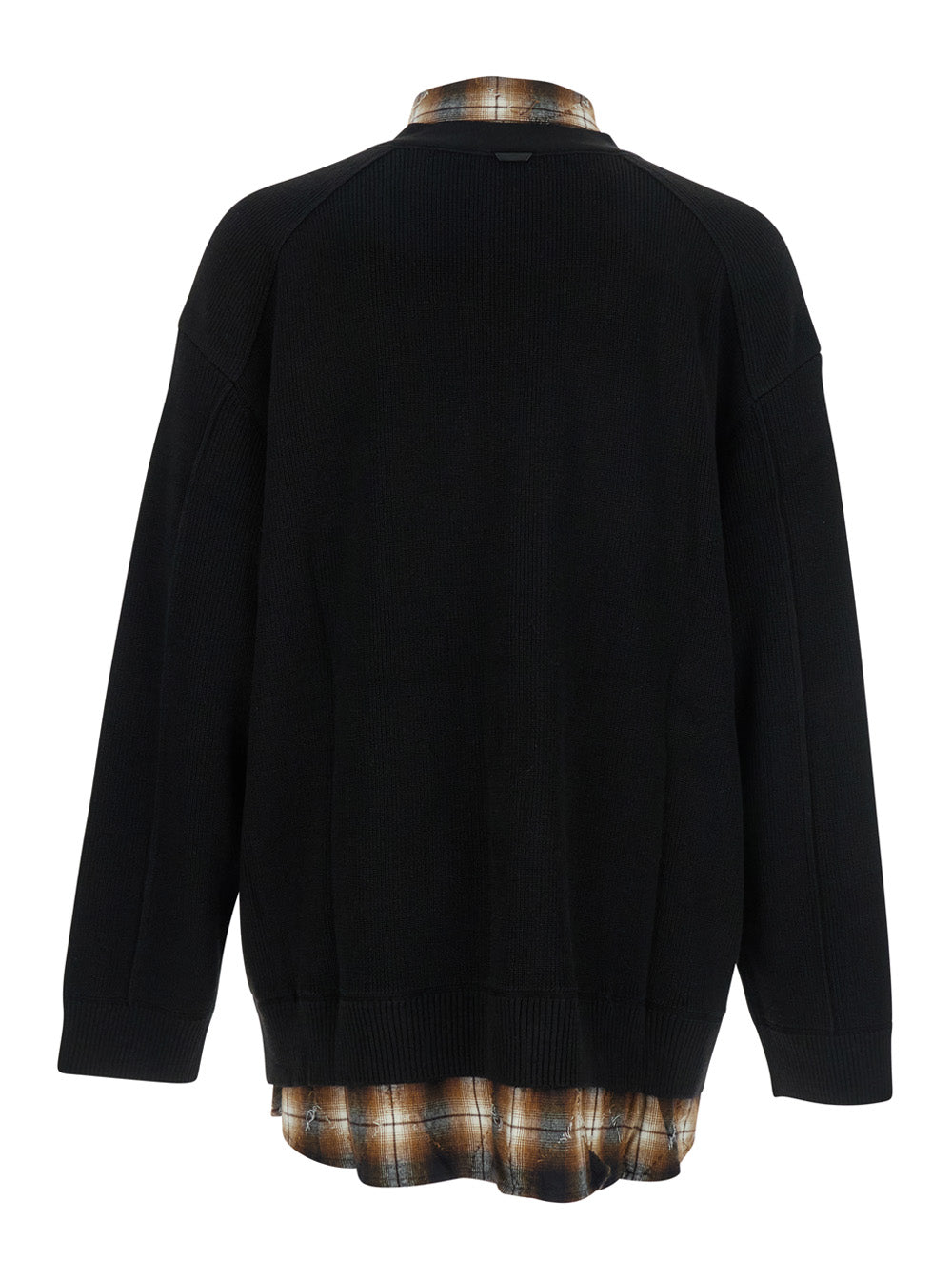 Black Sweater with Layered Design and Classic Collar in Cotton Wool Blend Man Jersey
