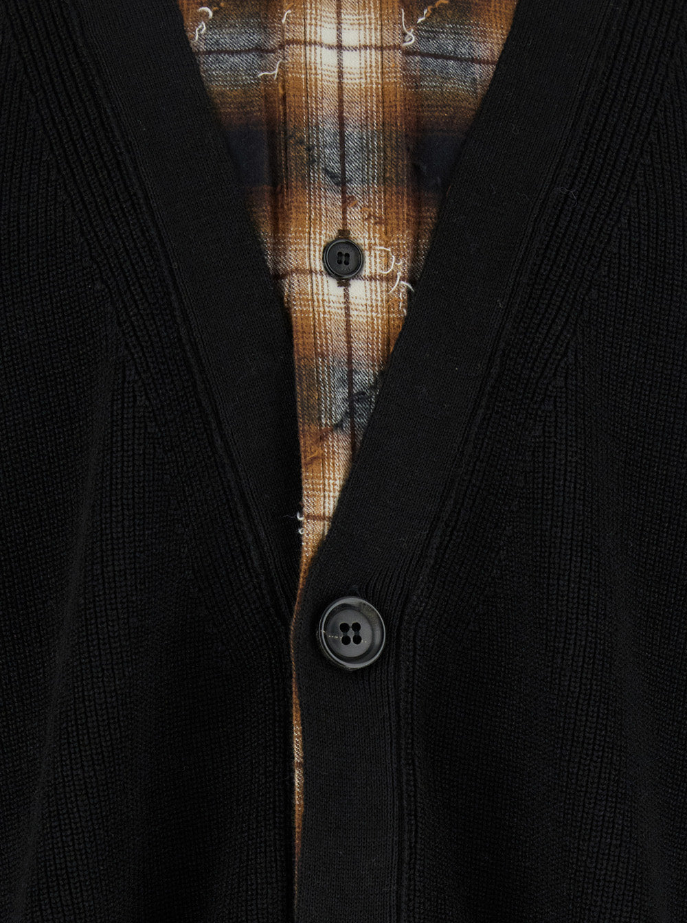 Black Sweater with Layered Design and Classic Collar in Cotton Wool Blend Man Jersey