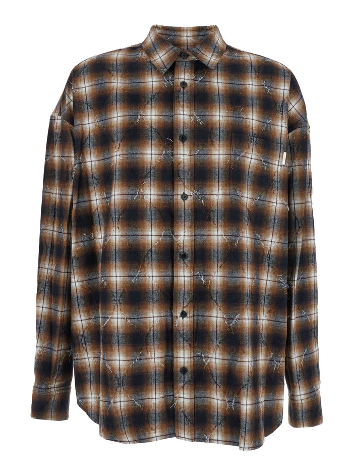 Multicolor Shirt with Classic Collar and All-Over Check Motif in Cotton Man Blouses